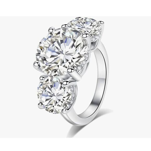 CERTIFIED 11 Ct Genuine Moissanite 3-Stone Past~Present~Future Engagement Ring 8 - Picture 11 of 15
